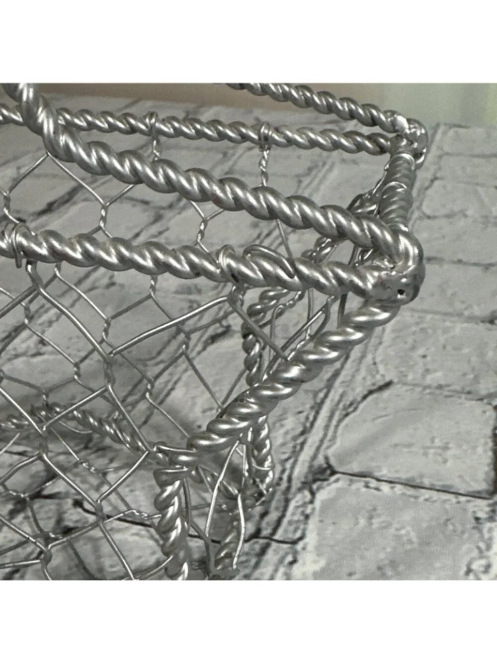 Silver Star-Shaped Wire Metal Decorative Basket Freestanding 6” X 6” X 2.5”